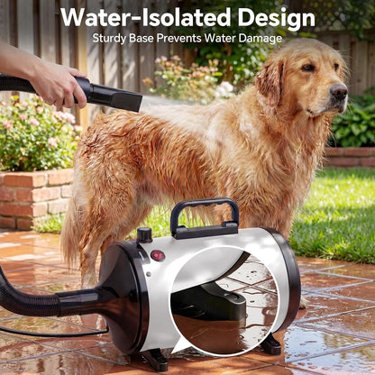 Dog Dryer High Velocity Dog Hair Dryer 5.2HP/2800W, Stepless Adjustable Speed Temperature Dogs Grooming Blaster Dryer, Pet Dryer with 4 Nozzles,Blow Dryer for Dogs(White)