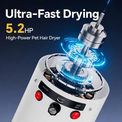 Dog Dryer High Velocity Dog Hair Dryer 5.2HP/2800W, Stepless Adjustable Speed Temperature Dogs Grooming Blaster Dryer, Pet Dryer with 4 Nozzles,Blow Dryer for Dogs(White)