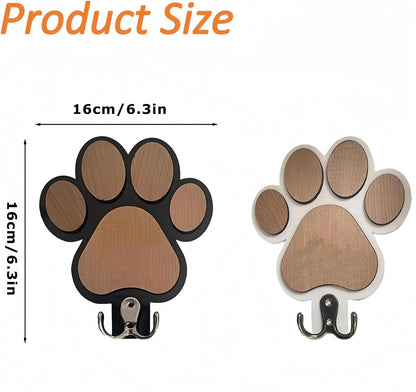 Dog Leash Holder for Wall by the Door,Paw-Shaped Leash Hooks for Wall Decorative,Wall Hooks for Hanging Keychain,Coats & Towels,Gifts for Pet Lovers & Dog Owners,Wooden D/Og Lead Hook(White)