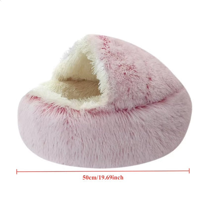 50Cm round Plush Cat Bed Deep Sleep Bed for Cats Winter Warm Dog House Cushion Luxury Long Plush Kitten Puppy Sleeping Sofa Nest