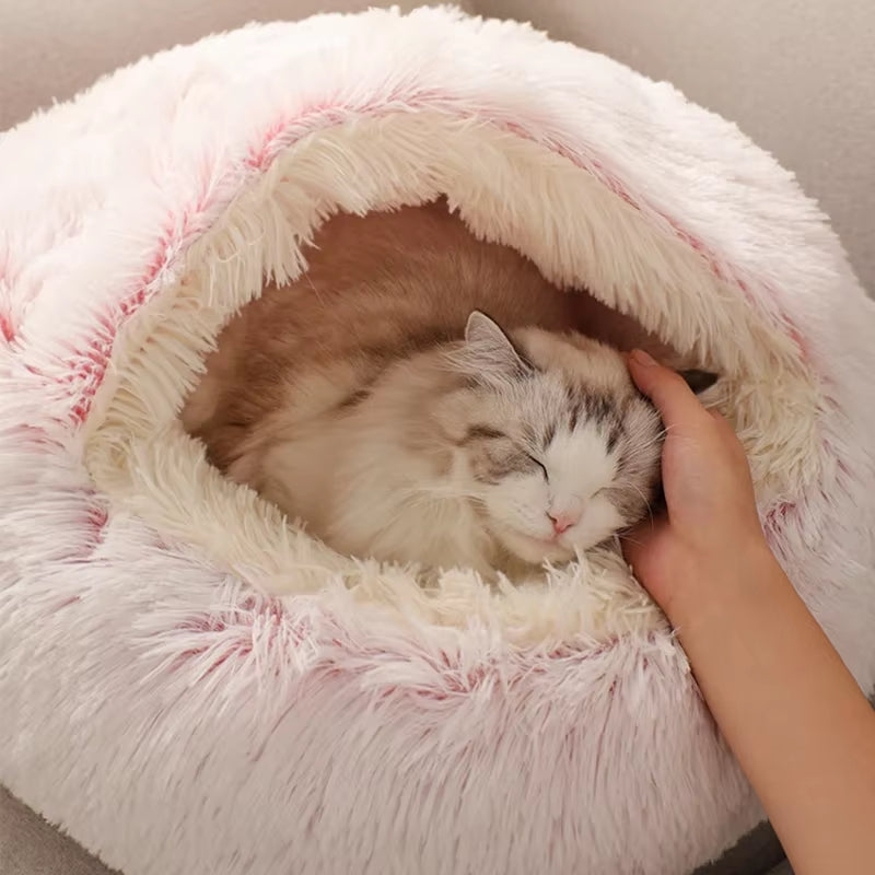 50Cm round Plush Cat Bed Deep Sleep Bed for Cats Winter Warm Dog House Cushion Luxury Long Plush Kitten Puppy Sleeping Sofa Nest