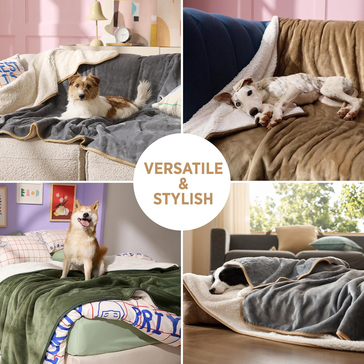 Waterproof Dog Blanket,218X274Cm Fleece Blanket Washable,Black Grey