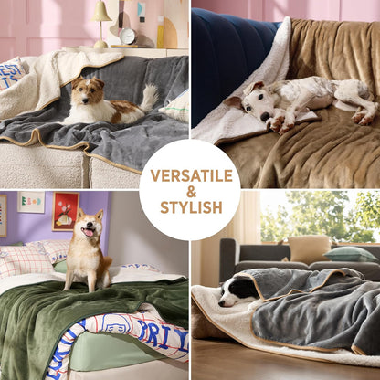 Waterproof Dog Blanket,218X274Cm Fleece Blanket Washable,Black Grey