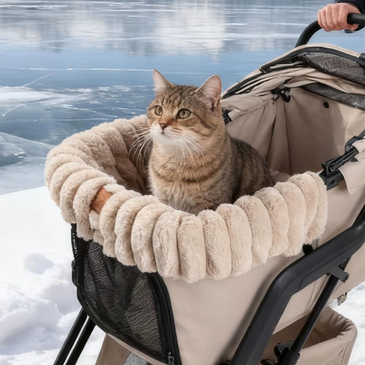 Dog Stroller Mat Warm Plush Washable Blanket Magnetic Buckle Stroller Cushion Cover for Pets for Outdoor Indoor Travel Cats