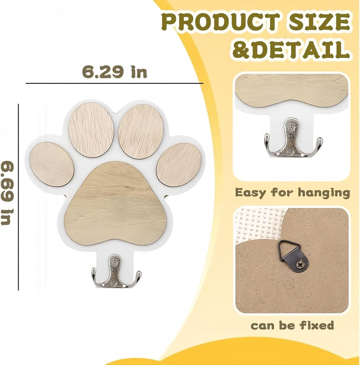 Dog Leash Holder for Wall by the Door,Paw-Shaped Leash Hooks for Wall Decorative,Wall Hooks for Hanging Keychain,Coats & Towels,Gifts for Pet Lovers & Dog Owners,Wooden D/Og Lead Hook(White)