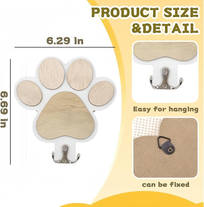Dog Leash Holder for Wall by the Door,Paw-Shaped Leash Hooks for Wall Decorative,Wall Hooks for Hanging Keychain,Coats & Towels,Gifts for Pet Lovers & Dog Owners,Wooden D/Og Lead Hook(White)