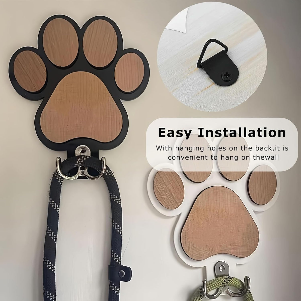 Dog Leash Holder for Wall by the Door,Paw-Shaped Leash Hooks for Wall Decorative,Wall Hooks for Hanging Keychain,Coats & Towels,Gifts for Pet Lovers & Dog Owners,Wooden D/Og Lead Hook(White)