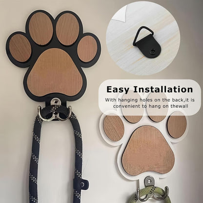 Dog Leash Holder for Wall by the Door,Paw-Shaped Leash Hooks for Wall Decorative,Wall Hooks for Hanging Keychain,Coats & Towels,Gifts for Pet Lovers & Dog Owners,Wooden D/Og Lead Hook(White)