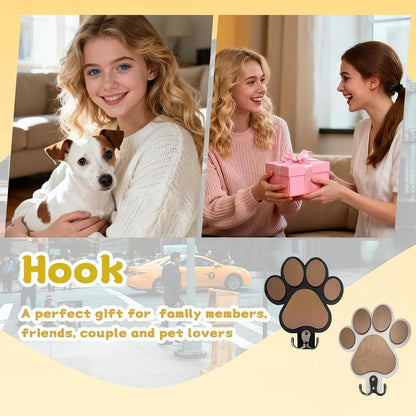 Dog Leash Holder for Wall by the Door,Paw-Shaped Leash Hooks for Wall Decorative,Wall Hooks for Hanging Keychain,Coats & Towels,Gifts for Pet Lovers & Dog Owners,Wooden D/Og Lead Hook(White)