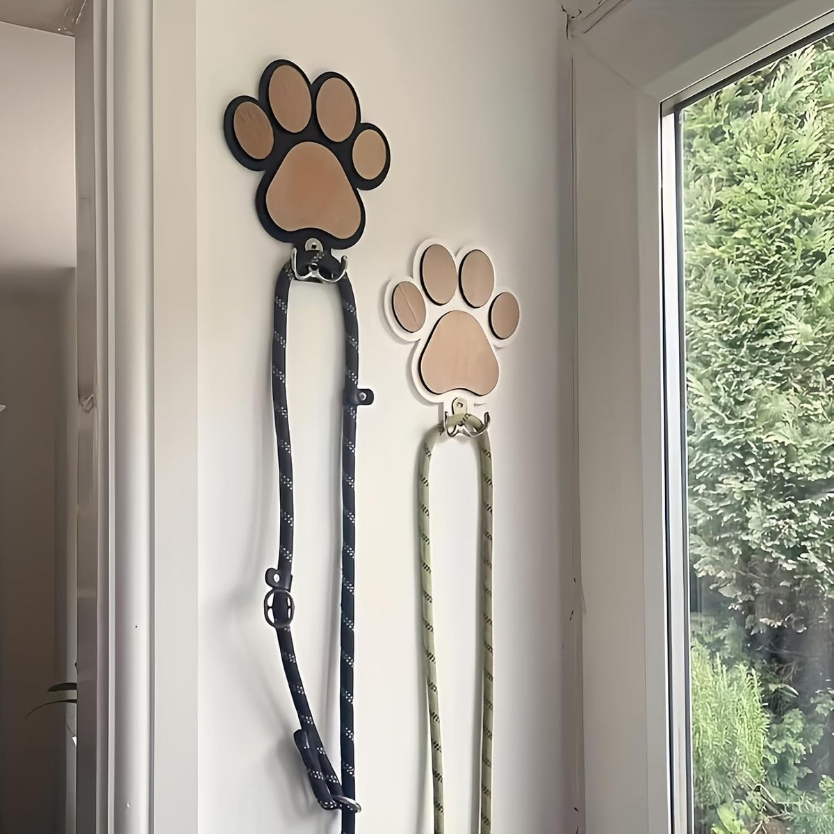 Dog Leash Holder for Wall by the Door,Paw-Shaped Leash Hooks for Wall Decorative,Wall Hooks for Hanging Keychain,Coats & Towels,Gifts for Pet Lovers & Dog Owners,Wooden D/Og Lead Hook(White)