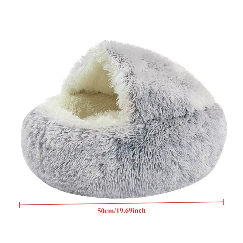 50Cm round Plush Cat Bed Deep Sleep Bed for Cats Winter Warm Dog House Cushion Luxury Long Plush Kitten Puppy Sleeping Sofa Nest